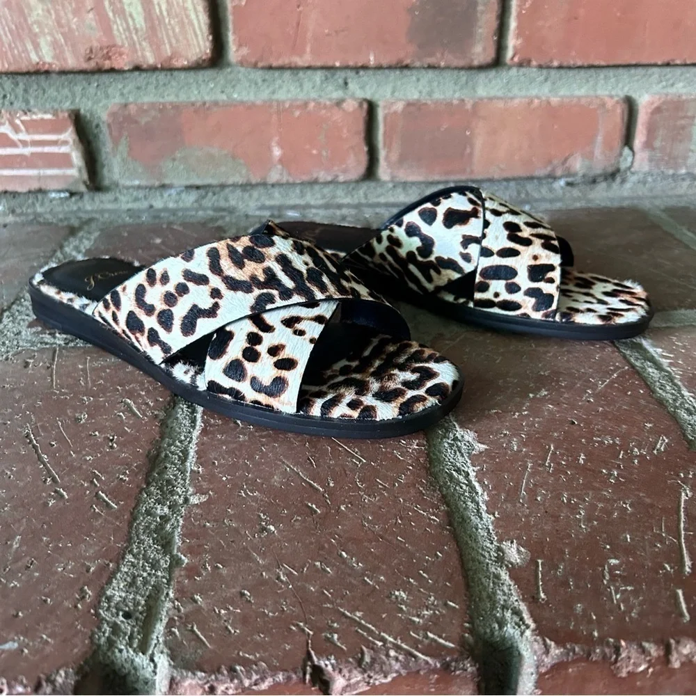 J. Crew Wide Cross Trap Ingrid Sandal Leopard Calf Hair Sz 7